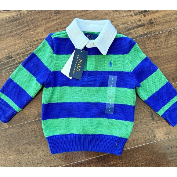 Polo Ralph Lauren Striped Cotton Rugby Sweater Boys Size 2 NWT $145 - Picture 5 of 7